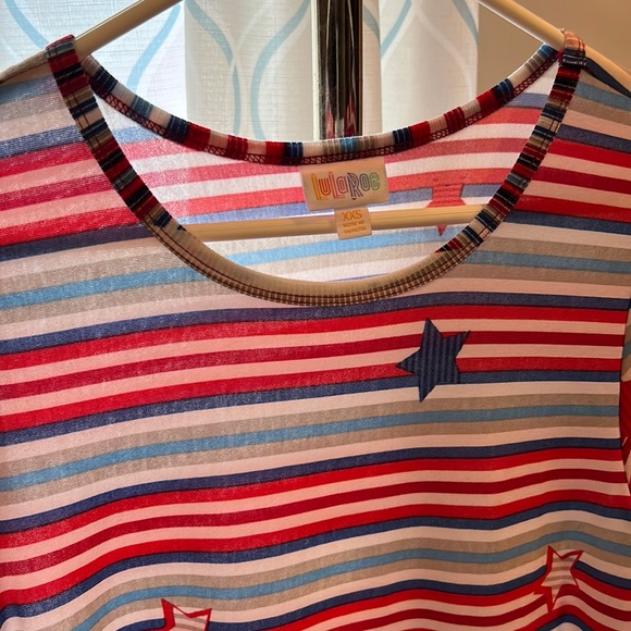 LuLaRoe Carly Dress - size XXS - Red, White, Blue, Tan - Stars and Stripes - Picture 4 of 8